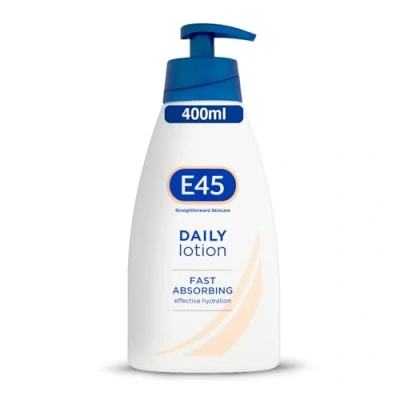 Imagen de E45 Daily Lotion 400 ml Loción corporal para pieles muy secas y piel áspera hidratante ligera no grasa Body sin perfume, de rápida absorción Dermatológicamente probado
