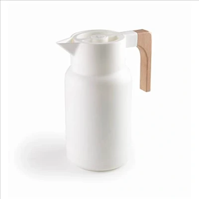Imagen de Lacor 62599 Jarra Termo WOOD WHITE, para Líquidos, Mantiene el Frío y Calor, Polipropileno, Doble pared con capa de vidrio en interior, Tapa Aislante, Capacidad: 1 L, Blanco