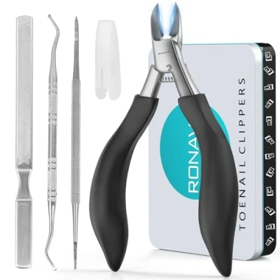 Imagen de RONAVO Juego Profesional De CortaúñAs Para Pies Y Pies. Alicates Muy Afilados UñAs Gruesas Encarnadas. Acero Inoxidable. Mango Suave Caja Regalo Metal