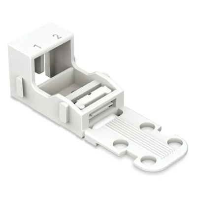Imagen de WAGO Adaptador de fijación 221 502 para 2 terminales conductor, 4 mm², 10 unidades, tornillo conexión, adecuado montaje pie y tumbado, color blanco