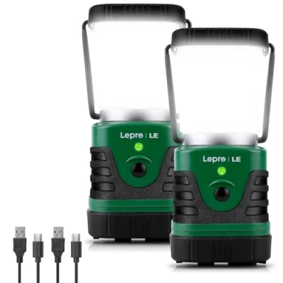 Imagen de LE Linterna de Camping Recargable, Lámpara LED 1000lm, Farol 4 Modo Luz Emergencia, Carpa Resistente al Agua para Acampar, Caminar, Pescar, Cortes Energía y Más, 2 pack