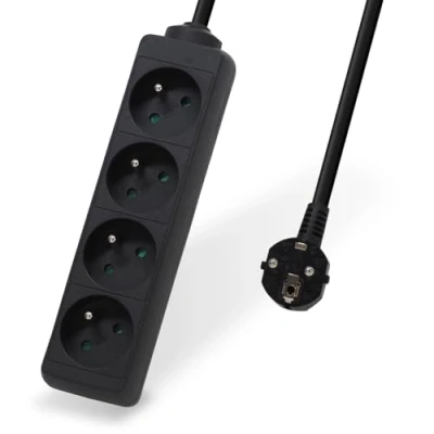 Imagen de Waytex 52131 Regleta de 4 enchufes eléctricos (16 A, 2 P+T, Cable 3,00 m, Seguridad Infantil, CE NF, Color Negro
