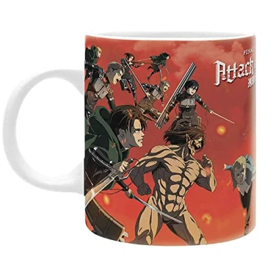 Imagen de Abysse Corp Taza de cerámica con texto Attack on Titan Battle scene season 4 naranja, 320 ml, en caja regalo.