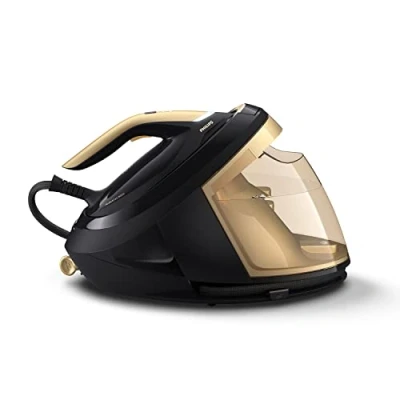 Imagen de Philips PerfectCare Serie 8000 Centro de Planchado 2700W, Golpe Vapor 700g, Presión 8.5 bar, Tec OptimalTEMP, Depósito 1.8 L, Negro/Dorado (PSG8140/80)