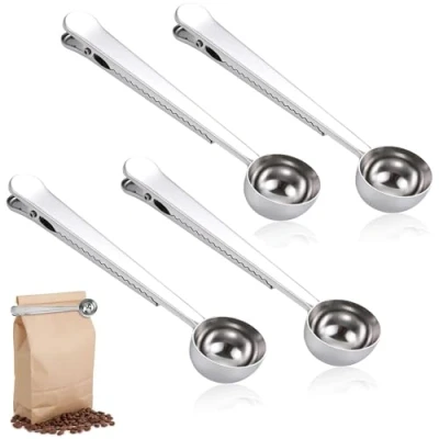 Imagen de 4 Piezas Acero Inoxidable Café Cuchara Clip, de con Pinza, Clip Café, Medidora Bolsa Sellado Multifuncional
