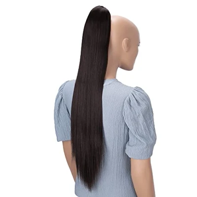 Imagen de CAISHA Postizo De 70 cm Trenza Cola Caballo Liso Extensiones Cabello Marrón Chocolate H75
