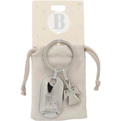 Imagen de Depesche 11800 003 Llavero de Plata con Letra B y ángel la Guarda, aleación cinc, Incl. Funda Terciopelo Color, Multicolor, Talla única