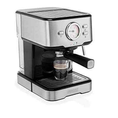 Imagen de Princess 249412 Máquina de café para Espresso, Compatible con cápsulas Nespresso y molido, 1 o 2 tazas, 20 bares presión, Depósito extraíble 1.5L, espumador leche, 1100 W