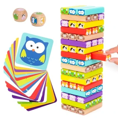 Imagen de Nene Toys Torre de Bloques Infantil Madera 4 en 1 con Colores y Animales Juego Mesa Familiar Educativo para Niños Niñas 3 a 9 años Regalo Compartir Entre Padres e Hijos