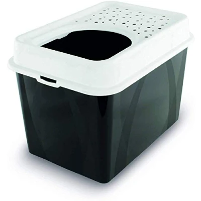 Imagen de Rotho Arenero Berty Rothopro acceso superior para gatos en color negro y blanco, 1 Unidad (Paquete de 1)
