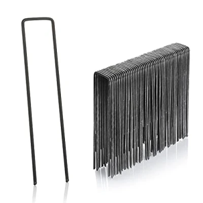 Imagen de GardenMate Paquete de 50 Pinzas Seguridad jardín Acero Multiusos en Forma U 150 mm, Ideales para asegurar Tela Malas Hierbas, Paisaje, Redes, láminas Suelo y Forro Polar,