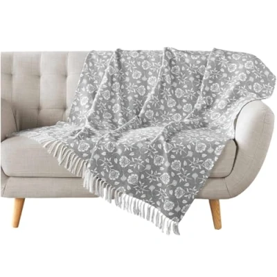 Imagen de Douceur d&#039;Intérieur Flavie Manta con Flecos (125 x 150 cm) algodón y poliéster Estampado