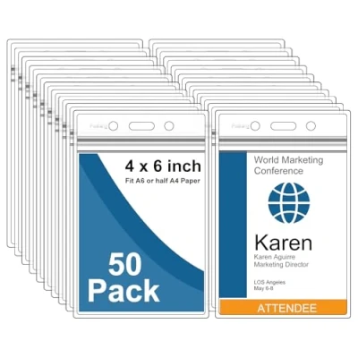 Imagen de Fushing Pack de 50 plástico transparente vertical Badge titulares, nombre Tag titulares la tarjeta (XXL)