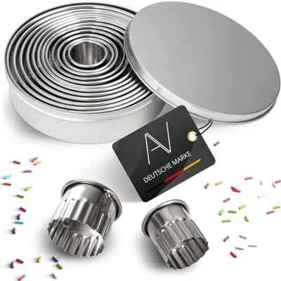 Imagen de AVANA Moldes para galletas de acero inoxidable, 12 unidades, redondos, con caja almacenamiento