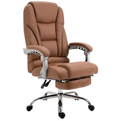 Imagen de CLP Silla De Oficina Pacific En Simil Cuero &amp; con Reposapiés Extraíble I Escritorio Regulable Altura Giratoria, Color:marrón Claro