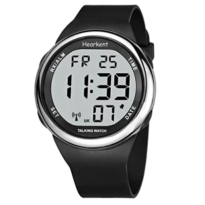 Imagen de Hearkent Atomic Talking Watch Multi Band se fija para personas con discapacidad visual o mayores, número grande fácil de leer ancianos, Siler, Correa