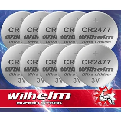 Imagen de 10 pilas de botón CR2477 CR 2477 WILHELM litio 3 V 1070 mAh ø24 x 7,7 mm DL2477