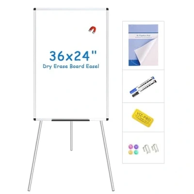 Imagen de VIZ PRO Caballete de Pizarra Blanca Magnética, 90 x 60 cm, Borrado en Seco Portátil, Altura Ajustable para Escuela, Oficina y Hogar