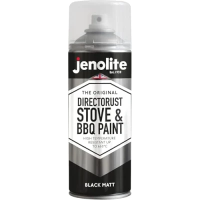 Imagen de JENOLITE Directorust Pintura en aerosol para barbacoa y estufa NEGRO Resistente a temperaturas muy altas hasta 650C Barbacoas, estufas, chimeneas, automoción 400ml