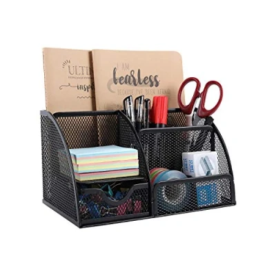 Imagen de Organizador Generic. de escritorio metal (con 5 compartimientos almacenamiento y 1 cajón, con almohadillas goma), color negro 8.7 x 5.5 4.9 incg