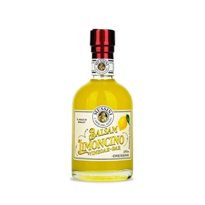 Imagen de Mussini Balsámico Vestidor Limoncino de Módena, sin alcohol, 250 ml bálsamo Vinegar Bar of Modena para bebidas alcohol y alcohólicas, aperitivos, platos principales, postres Fabricado en Italia