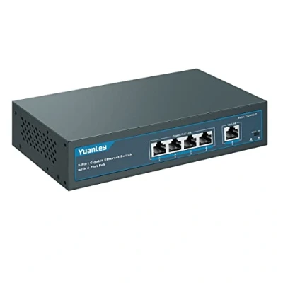 Imagen de YuanLey 5 Port Gigabit PoE Switch with 4 PoE+, 802.3af/at 78W de Potencia Incorporada, Sin Ventilador, Metal, Plug &amp; Play No Administrado