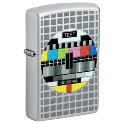 Imagen de Zippo Encendedor a Prueba de Viento Llama TV Frecuencia Rosa, Imagen Recargable, Uso por Vida Ajustable Caja Regalo Metal Hecho en EEUU, Satin Chrome No Signal