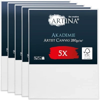 Imagen de Artina Set de 5 Lienzos para Pintar 60x80 cm 100% Algodón 280g/m² Lienzo Blanco con Bastidores Madera FSC® Canvas Tela Akademie