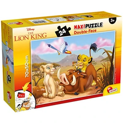 Imagen de Liscianigiochi Puzzle Maxi Floor para niños de 24 piezas 2 en 1, Doble Cara con reverso colorear Disney Rey Leon 74105