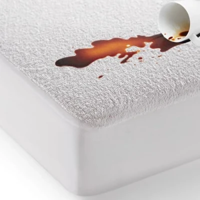 Imagen de Bed&#039;Ore protector de colchón 100 % impermeable, tamaño King, parte superior rizo algodón, falda ajustable extra profunda 30 cm, súper absorbente, lavable a