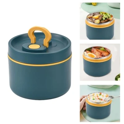 Imagen de GZCZCC Termo Comida Caliente 650 ml Fiambrera Termica Tupper Hermetico Acero Inoxidable Sin BPA Portatil Trabajo y Escuela Apto para Microondas + 1x Cuchara