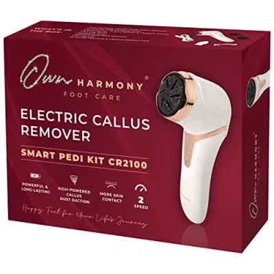Imagen de Own Harmony Lima Eléctrica Pies con Absorción de Vacío: Pedicura Profesional Cuidado los Máquina Callos Recargable CR2100 Mejor para Durezas Talones, Secos y Agrietados (3 Cabezales)