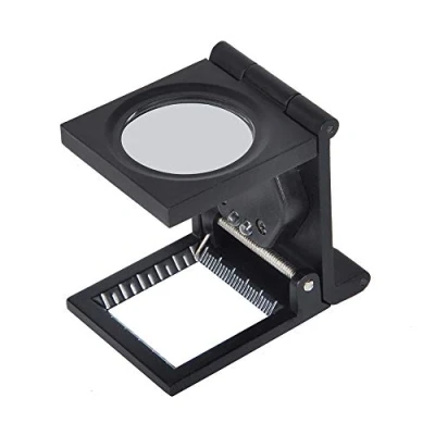 Imagen de Lupa Plegable de pie Manos Libres, Tres Plegables, con Escala Reloj, Herramienta joyería luz LED para óptica Textil