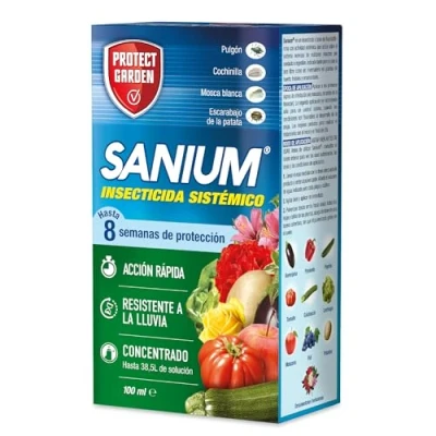 Imagen de Protect Garden Sanium Insecticida sistémico en formato concentrado. Protege hasta 8 semanas, actúa 1 hora. 100 ml