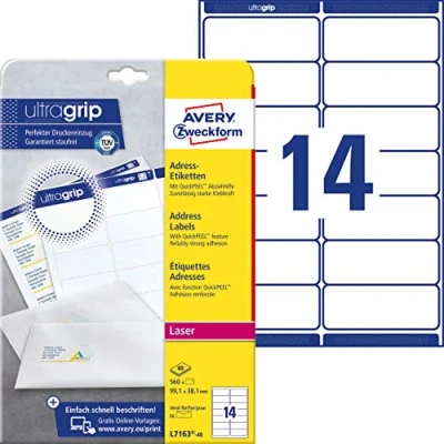 Imagen de Avery L7163 40, Etiquetas de Dirección, Blanco, 99.1 x 38.1 mm, pack 560