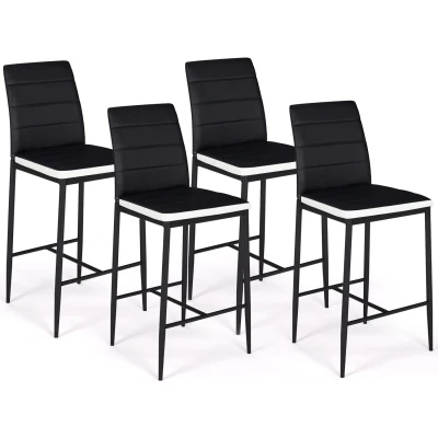 Imagen de IDMarket Juego de 4 taburetes romane PVC negros, diadema blanca, sillas bar acolchadas