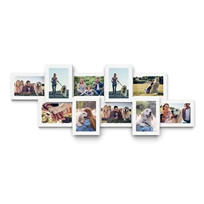 Imagen de SONGMICS Marco de Fotos Collage para 10 x 15 cm, Hecho Tableros MDF, Montaje en Pared, Galería Fotos, Requiere Ensamblaje, Blanco RPF21W