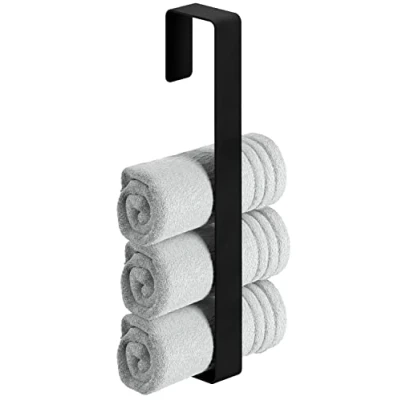 Imagen de WEISSENSTEIN Toallero Vertical Adhesivo 45 cm Estante Negro Porta Toallas de Pared Acero Inoxidable sin Taladro