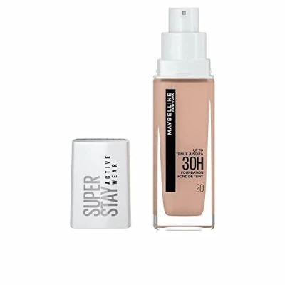 Imagen de Maybelline New York, Base de maquillaje Superstay Active Wear 30H, Larga duración, Waterproof, Alta cobertura, Acabado mate, Tono 20 Cameo, 30 ml