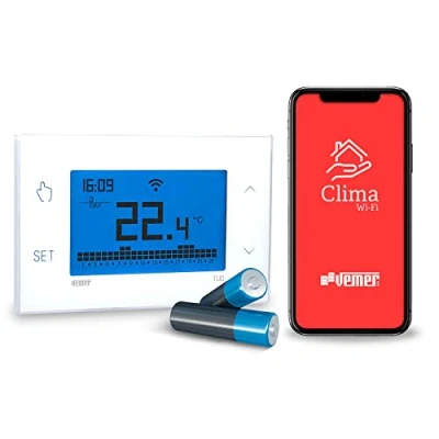 Imagen de VEMER VE788600 TUO WiFi BATERÍA Termostato Calefacción Inteligente, Control Remoto Desde Smartphone por App iOS y Android, Alimentación a Pilas, Blanco