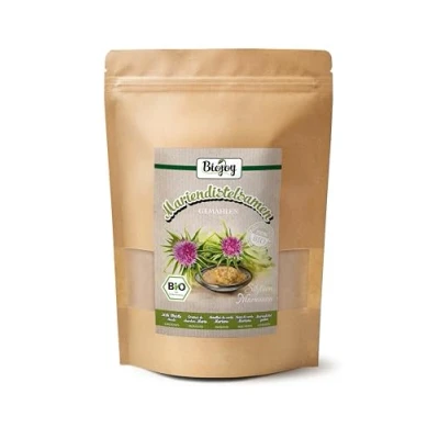 Imagen de Biojoy Semillas de cardo mariano BIO molidas (500 g), Harina mariano, natural (Silybum marianum)