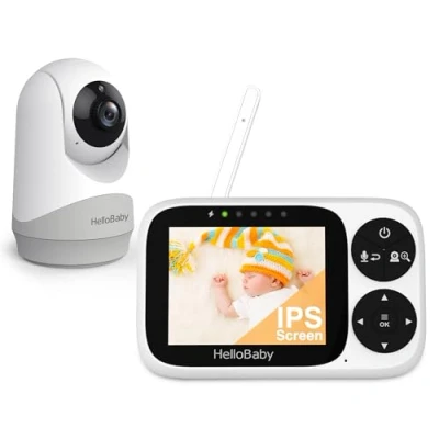 Imagen de HelloBaby Monitor Bebe Camara vigilancia con Pantalla IPS de 3,2&quot;, sin WiFi Eco Pan Tilt Zoom Canción Cuna Visión Nocturna y Conversación 2 vías Alcance 1000 pies