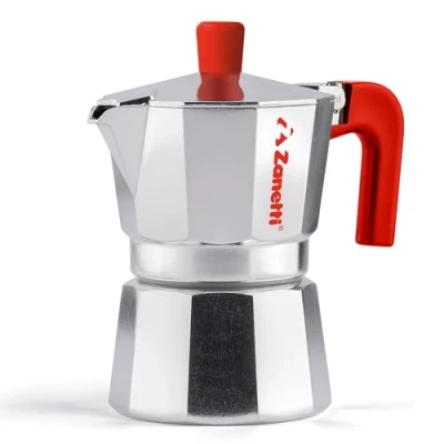 Imagen de Zanetti, Mama Red Edition cafetera moka de aluminio, media taza, expreso con sistema antigoteo, junta silicona, mango ergonómico, color rojo