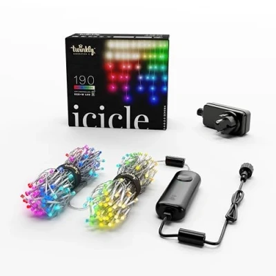 Imagen de Twinkly Icicle 190 LED RGB+blanco, luces en cascada para exteriores e interiores, de luces, RGB y blanco, compatible con HomeKit, Alexa, Google Home, IP44, control aplicación, cable