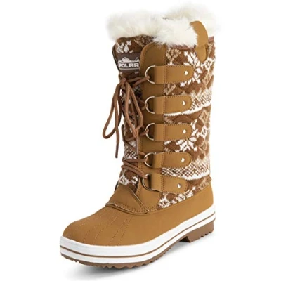 Imagen de Polar Mujer Acolchada Alto Nieve Impermeable Invierno Piel Sintética Durable Suela De Goma Al Aire Libre Lluvia Botas bronceada Cardy UK7/EU40 YC0628