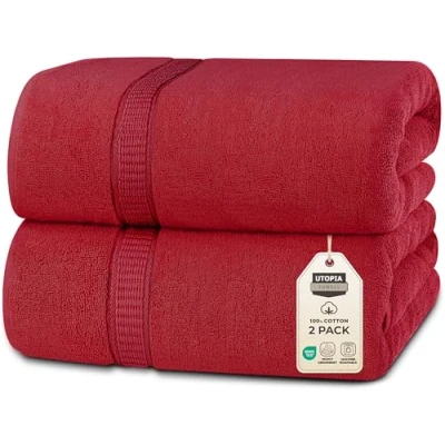Imagen de Utopia Towels Pack de 2 Toallas Baño Jumbo Lujo (90 x 180 CM, Negro) 100% Algodón Ring Spun, Altamente Absorbente, Suave y Secado Rápido(Rojo)