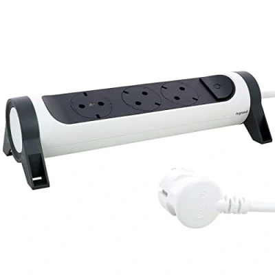 Imagen de Legrand 694535, Regleta de enchufes, con Interruptor, Enchufe múltiple 3 Tomas Corriente, Cable MTS, Color Blanco/Gris Oscuro