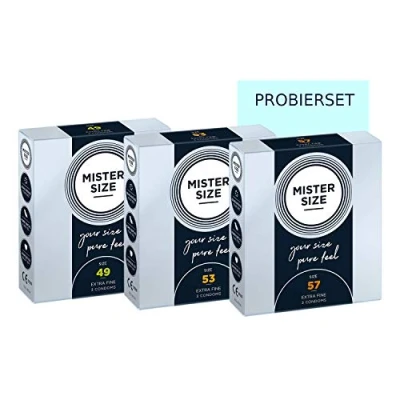 Imagen de MISTER SIZE Condones muy delicados al tacto (49 53 57 mm) 3x3 Juego de prueba/extra fino, extra húmedo/hecho látex caucho 100% natural su talla S L