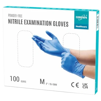 Imagen de EUROPAPA® 100 Guantes De Nitrilo Desechables, Desechables Nitrilo, Sin Polvo, LÁTex, No EstÉRiles, LÁTex (M, Azul OcÉAno)