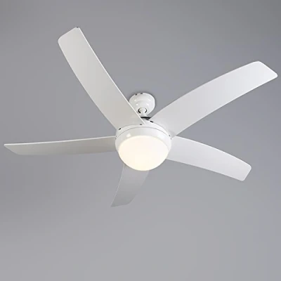 Imagen de Qazqa Moderno Ventilador de techo con luz y mando a distancia blanco COOL 52 Vidrio/Madera/Acero Redonda Adecuado para LED Max. 2 x 40 Watt
